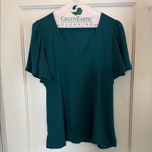 Ann Taylor Green Ruffled Flutter Sleeve Blouse